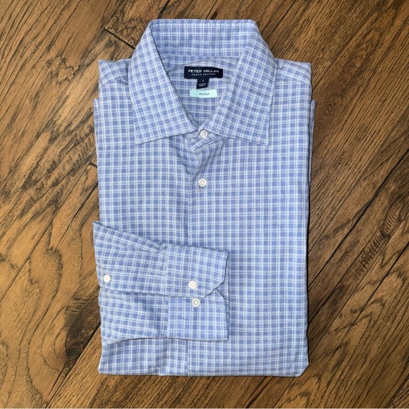 Peter Millar Crown Crafted Flex Finish Excursionist Cotton Shirt Chambray Blue - Picture 14 of 15